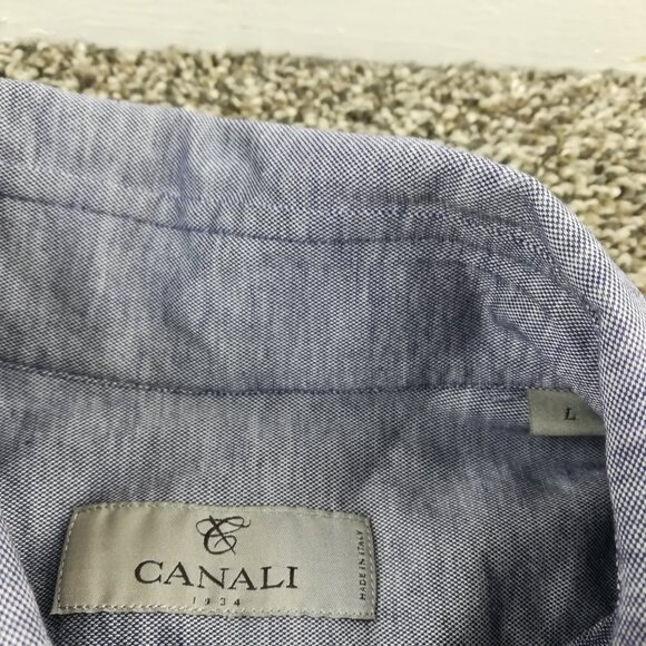 Canali 1934 Shirt Lightweight Long Sleeve Button Up Heather Blue Mens Large - Picture 3 of 9